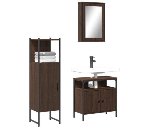 Set de muebles baño 3 pzas madera contrachapada roble marrón