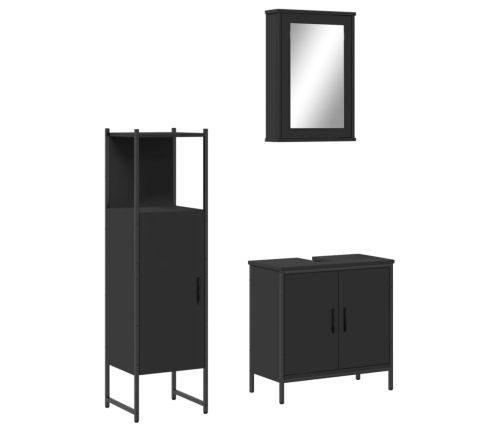 Juego de muebles de baño 3 pzas madera contrachapada negro