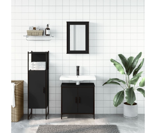 Juego de muebles de baño 3 pzas madera contrachapada negro