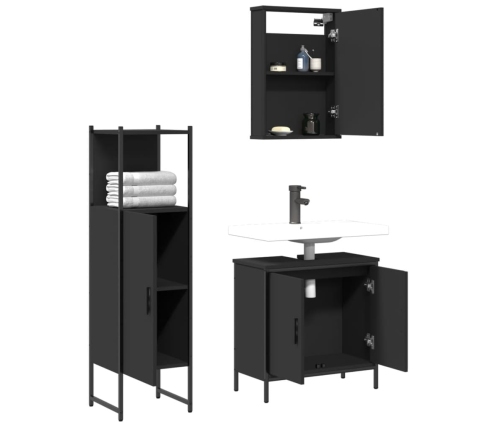 Juego de muebles de baño 3 pzas madera contrachapada negro