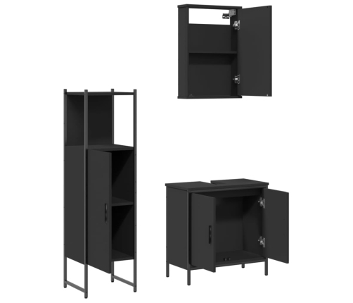 Juego de muebles de baño 3 pzas madera contrachapada negro