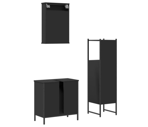 Juego de muebles de baño 3 pzas madera contrachapada negro