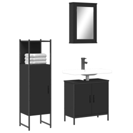 Juego de muebles de baño 3 pzas madera contrachapada negro