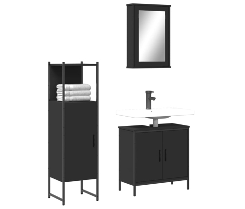 Juego de muebles de baño 3 pzas madera contrachapada negro