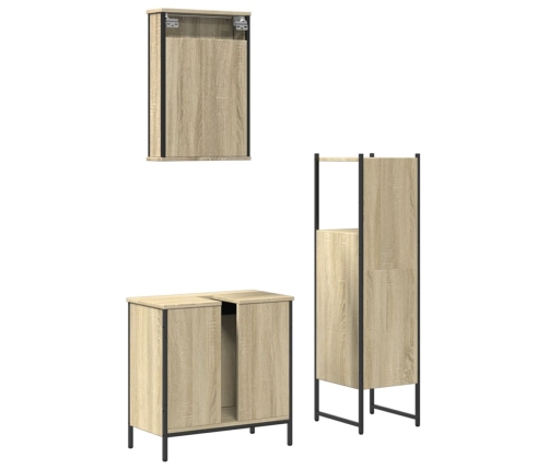 Set de muebles de baño 3 pzas madera contrachapada roble Sonoma