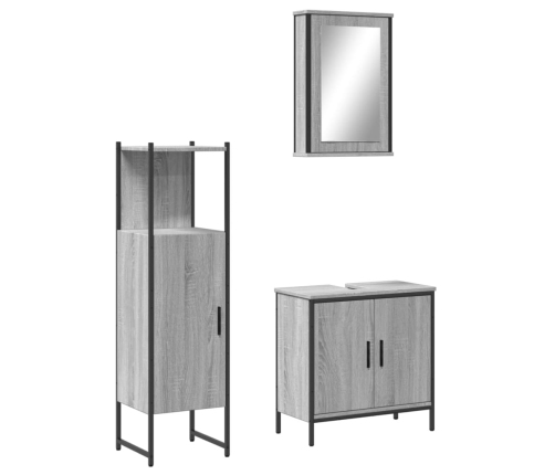 Set de muebles de baño 3 pzas madera contrachapada gris sonoma