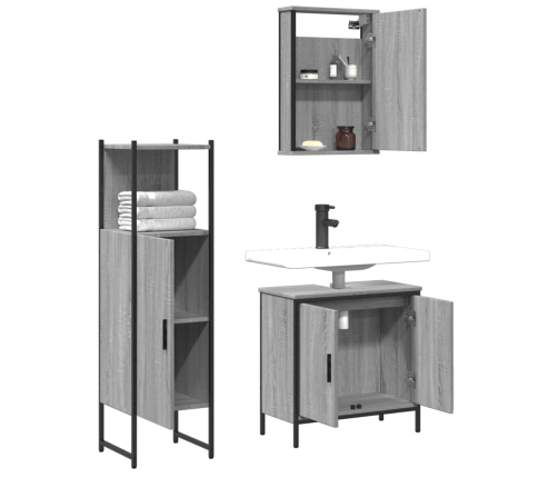 Set de muebles de baño 3 pzas madera contrachapada gris sonoma