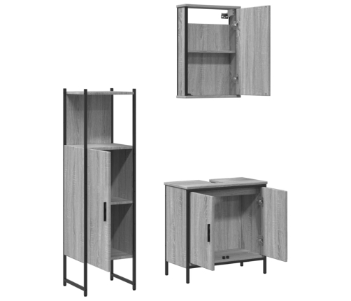 Set de muebles de baño 3 pzas madera contrachapada gris sonoma