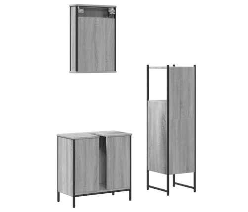 Set de muebles de baño 3 pzas madera contrachapada gris sonoma