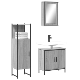 Set de muebles de baño 3 pzas madera contrachapada gris sonoma