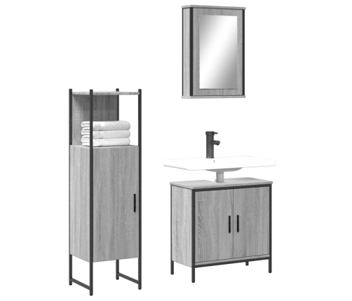 Set de muebles de baño 3 pzas madera contrachapada gris sonoma