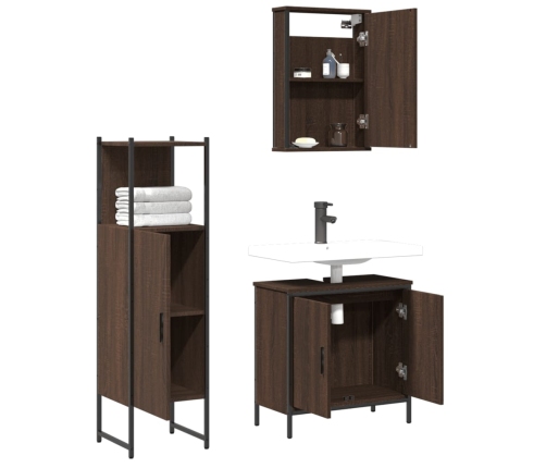 Set de muebles baño 3 pzas madera contrachapada roble marrón