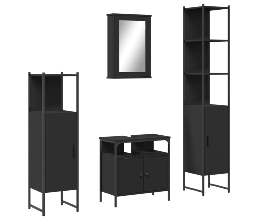 Juego de muebles de baño 4 pzas madera contrachapada negro