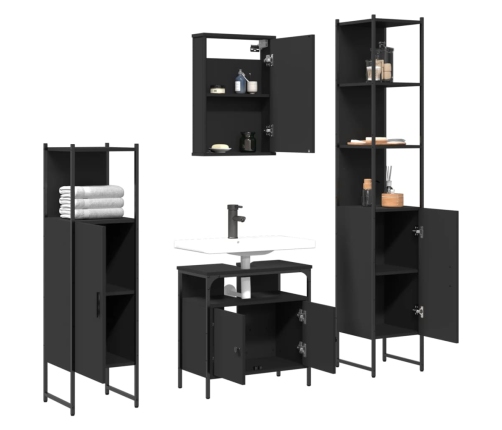 Juego de muebles de baño 4 pzas madera contrachapada negro