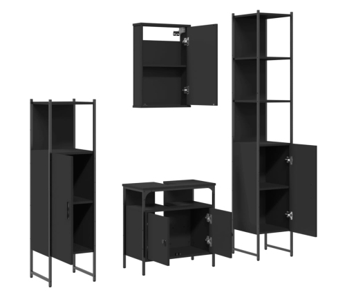 Juego de muebles de baño 4 pzas madera contrachapada negro