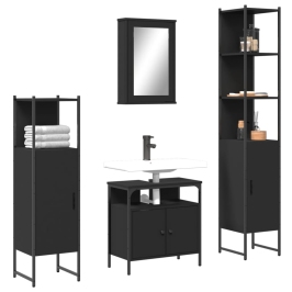 Juego de muebles de baño 4 pzas madera contrachapada negro