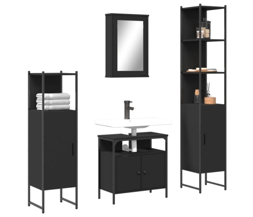 Juego de muebles de baño 4 pzas madera contrachapada negro