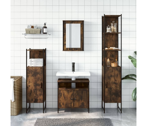 Set de muebles baño 4 pzas madera contrachapada roble ahumado