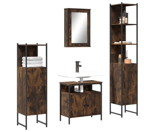 Set de muebles baño 4 pzas madera contrachapada roble ahumado