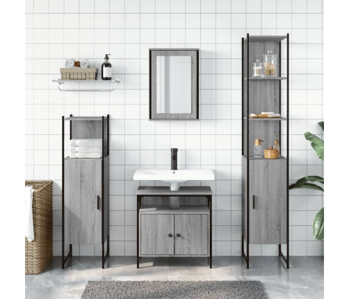 Set de muebles de baño 4 pzas madera contrachapada gris sonoma