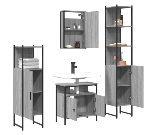 Set de muebles de baño 4 pzas madera contrachapada gris sonoma