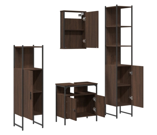 Set de muebles baño 4 pzas madera contrachapada roble marrón