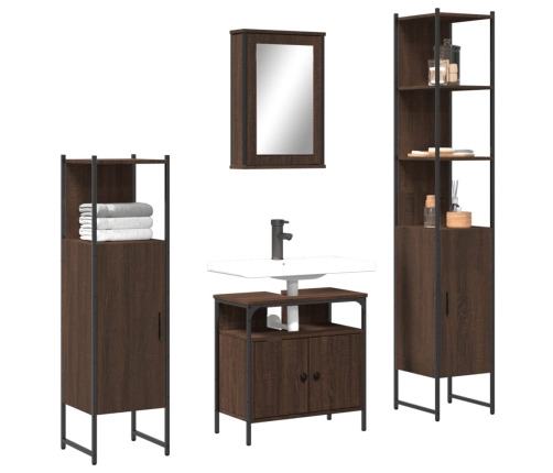 Set de muebles baño 4 pzas madera contrachapada roble marrón