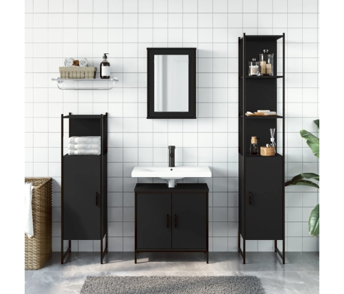 Juego de muebles de baño 4 pzas madera contrachapada negro