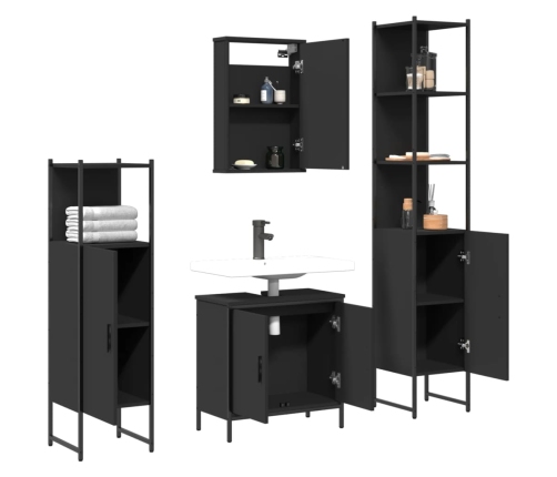 Juego de muebles de baño 4 pzas madera contrachapada negro