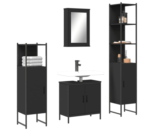 Juego de muebles de baño 4 pzas madera contrachapada negro