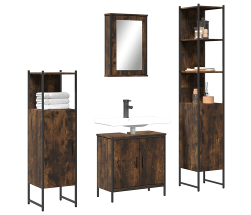 Set de muebles baño 4 pzas madera contrachapada roble ahumado