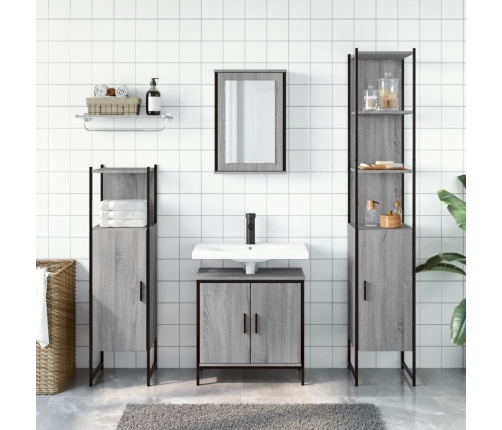 Set de muebles de baño 4 pzas madera contrachapada gris sonoma