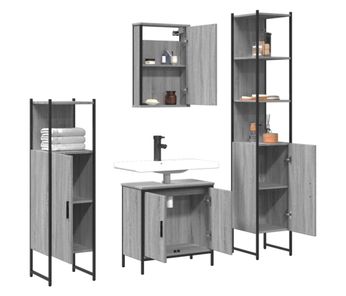 Set de muebles de baño 4 pzas madera contrachapada gris sonoma