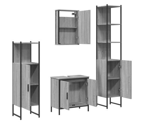 Set de muebles de baño 4 pzas madera contrachapada gris sonoma