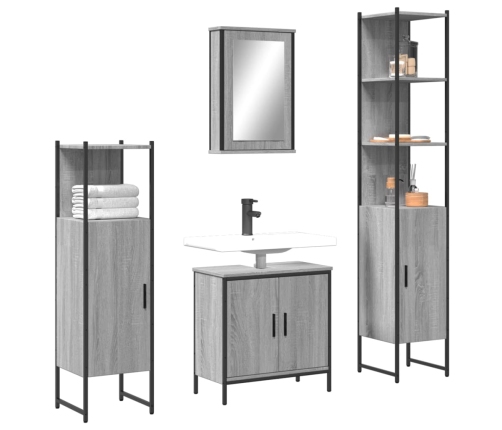 Set de muebles de baño 4 pzas madera contrachapada gris sonoma