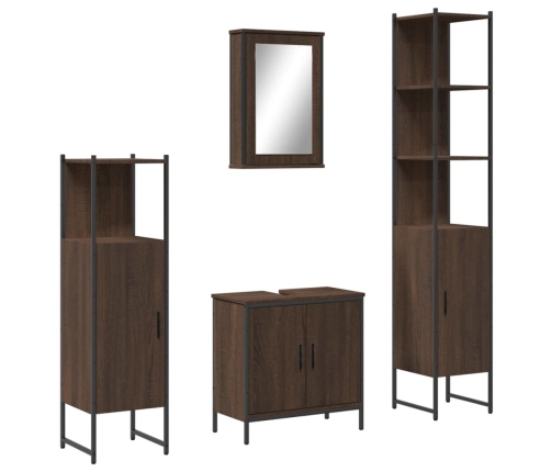 Set de muebles baño 4 pzas madera contrachapada roble marrón