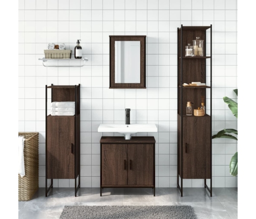 Set de muebles baño 4 pzas madera contrachapada roble marrón