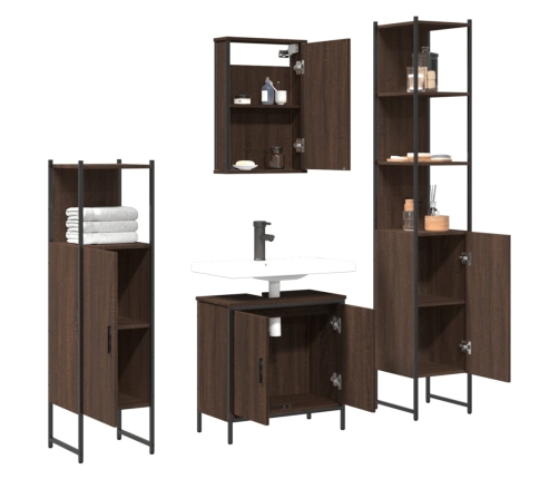 Set de muebles baño 4 pzas madera contrachapada roble marrón