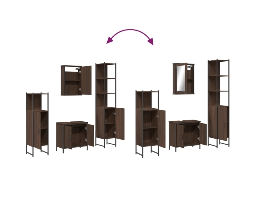 Set de muebles baño 4 pzas madera contrachapada roble marrón