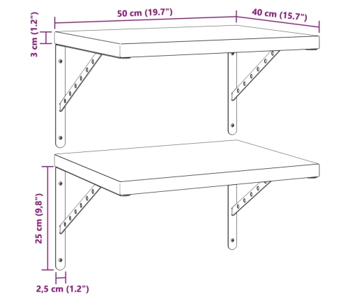 Estantes de pared 2 uds acero inoxidable plateado 50x40 cm