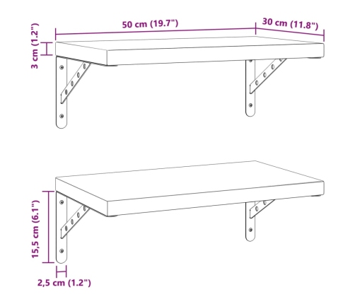 Estantes de pared 2 uds acero inoxidable negro 50x30 cm