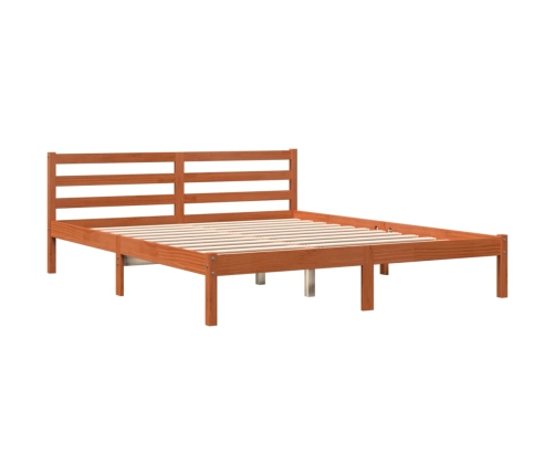 Estructura de cama madera maciza pino marrón cera 160x200 cm