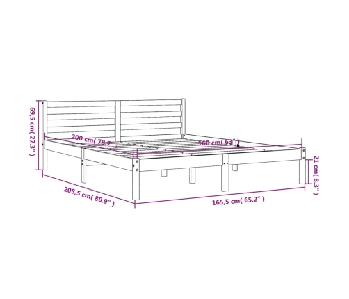 Estructura de cama madera maciza pino marrón cera 160x200 cm