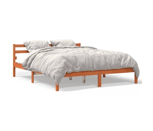 Estructura de cama madera maciza pino marrón cera 160x200 cm