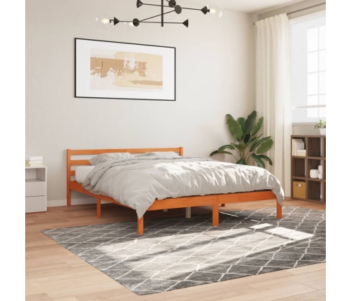 Cama sin colchón madera maciza de pino marrón cera 200x200 cm