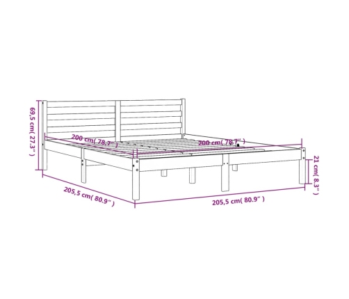 Cama sin colchón madera maciza de pino marrón cera 200x200 cm