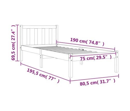 Estructura de cama sin colchón madera maciza marrón 75x190 cm