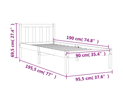 Estructura de cama sin colchón madera maciza marrón 90x190 cm