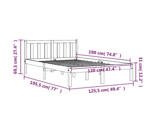 Estructura de cama sin colchón madera maciza marrón 120x190 cm