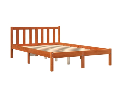 Cama sin colchón madera maciza de pino marrón cera 140x190 cm